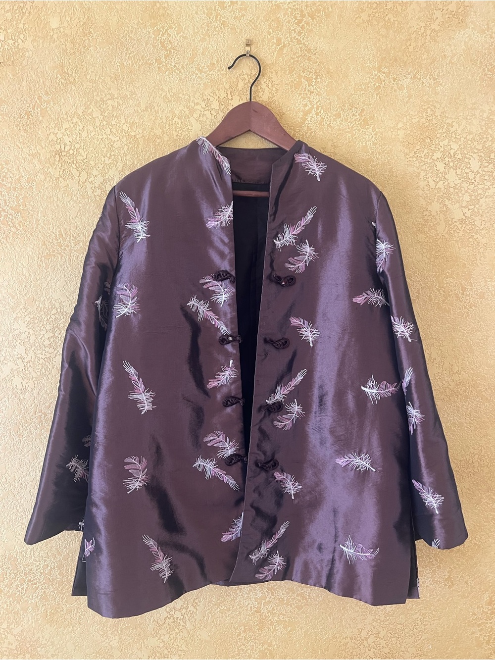 Silky Plum Embroidered Mandarin Jacket